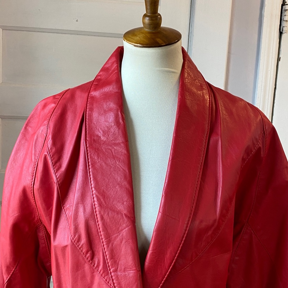 Vintage The Leather Ranch Red Genuine Leather Jacket, Size 3 - Picture 7 of 17